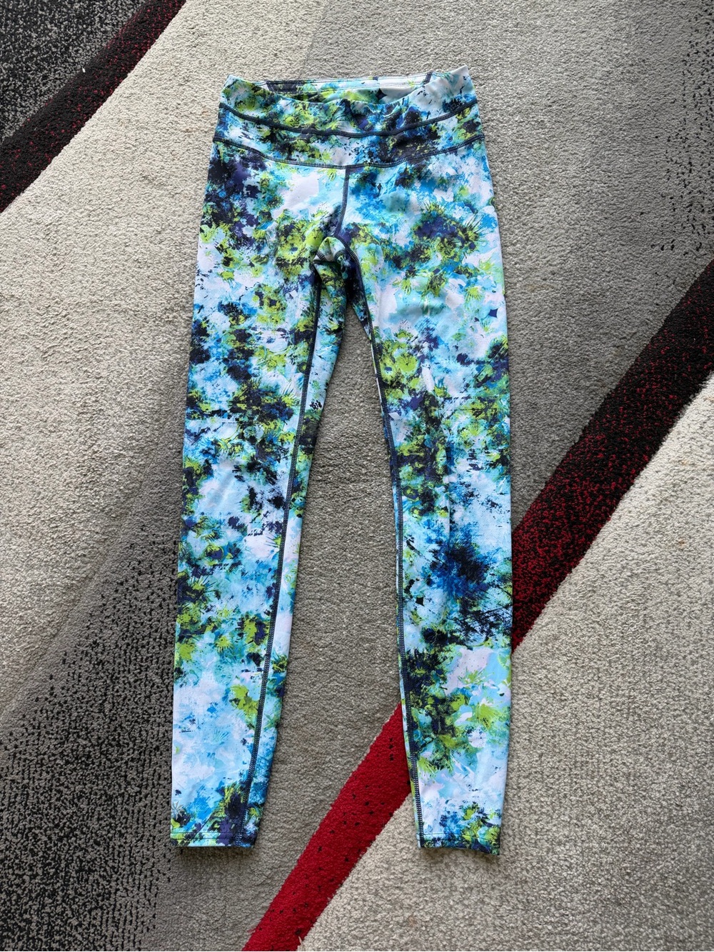 Athleta Blue Green Burst Print Athletic Leggings